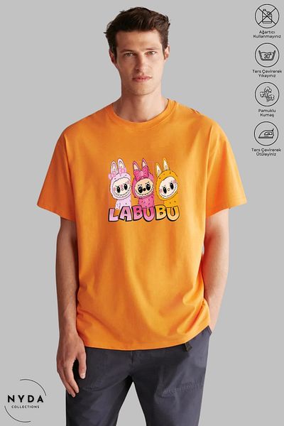 Nyda Collections Unisex Crew Neck Labubu Printed Cotton Oversize Short Sleeve T-Shirt