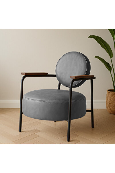 Azra Mobilya Venüs Gri Modern Deri Berjer | Metal Ayaklı Koltuk | Oturma Odas...