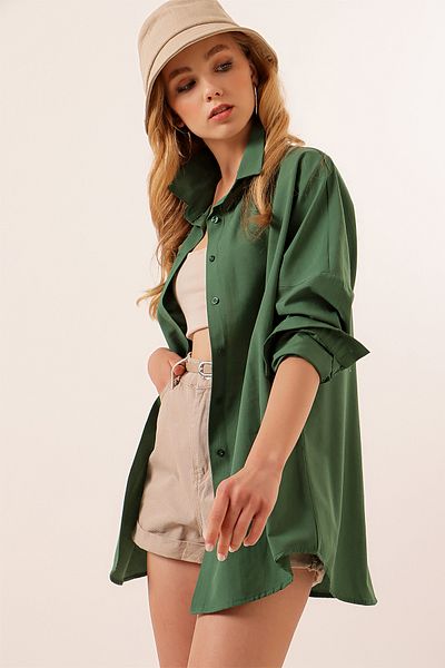 Bigdart Women's Oversize Long Shirt Emerald Green 1001