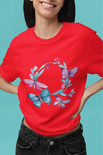 ArtYus Unisex Men/Women Blue Butterfly Color Printed Oversize 100% Cotton T-Shirt