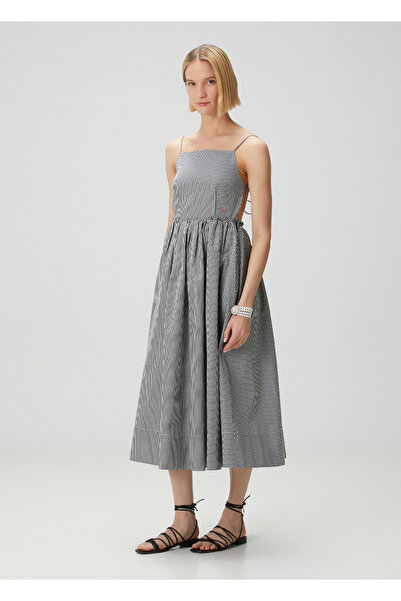 Nackiye Park Life Siyah Pötikareli Midi Elbise