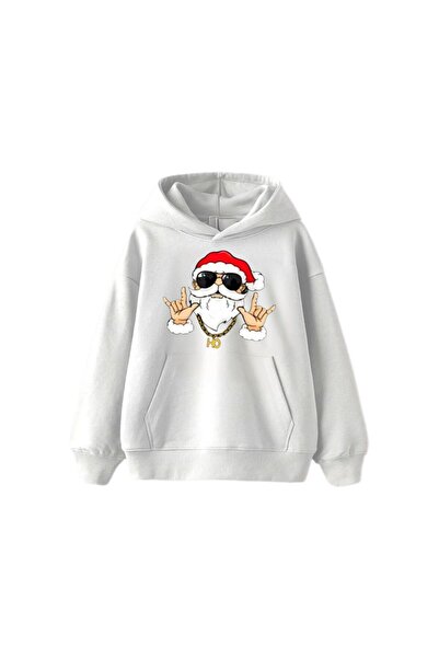 Harajuku Style Λευκό χριστουγεννιάτικο φούτερ με κουκούλα, υπερμεγέθες, unisex