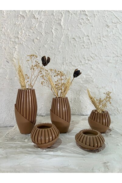 Zigzag Home Διακοσμητικό σετ βάζων και κεριών σε στυλ μποέμ, 5 τεμαχίων, 3 τεμαχίων βάζων σε διαφορετικά μεγέθη, σετ με 2 τεμάχια κεριών