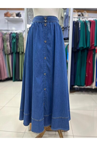 Doque 52012 ÖNDEN ETEK UCUNA KADAR DÜĞMELİ YANDAN FERMUARLI ETEK UCU DİKİŞ DETAYLI KOT ETEK #03-25#