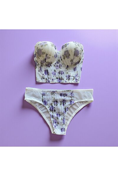 Peony Boutique Ecru Color Glitter Strapless and Strap Bra Set with Support and Underwire