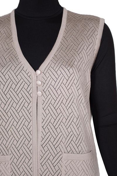 Hermevsim Hesna Women's Ruby Knitwear Openwork Pocket Buttoned Slit Stone Beige Vest