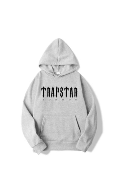 Harajuku Style Γκρι φούτερ με στάμπα Trap, Unisex, oversized/άνετη εφαρμογή, ...