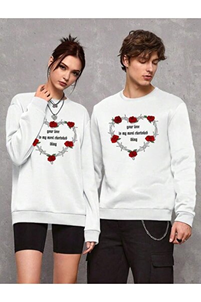 Harajuku Style Λευκή μπλούζα με στάμπα καρδιάς σε λευκό χρώμα, διπλή Conbini ...