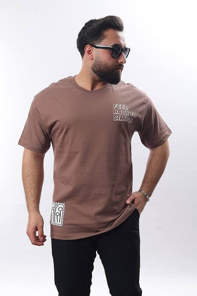STOCX Men's Oversize Printed T-Shirt - Feedback Text and Flower Pattern Detail