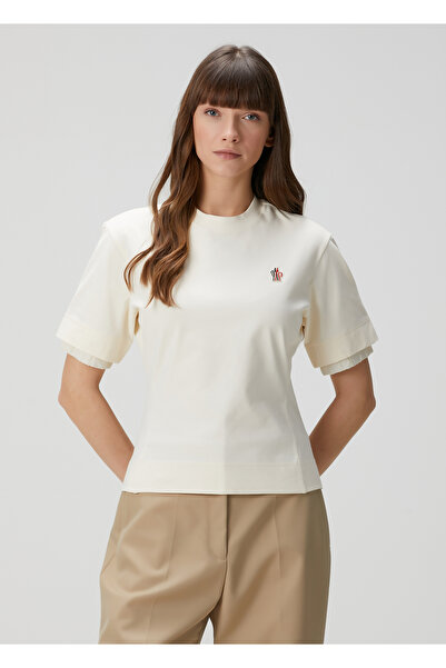 MONCLER GRENOBLE Gren Dynamics Krem Logo Patchli T-shirt