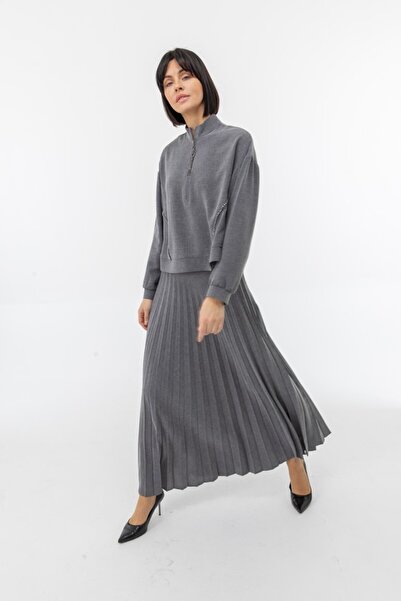 PERFECT 25139 HAKİM YAKA ÖNÜ YARIM FERMUARLI KENARLARI GÖĞÜS ALTINDAN ALT KISMA KADAR TAŞLI ETEĞİN BELİ LAS