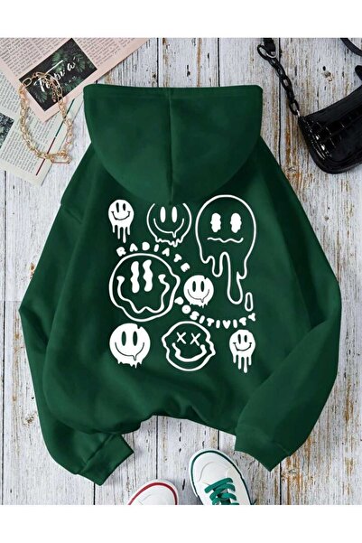 Harajuku Style Πράσινη κουκούλα με στάμπα στην πλάτη, Oversize Unisex