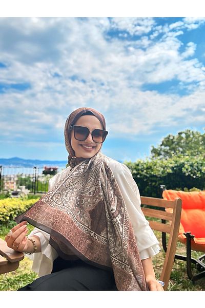 cs camellia scarf Vela Pattern Soft Shawl - Brown