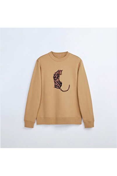 Harajuku Style Μπεζ Oversize Χειμερινό Άνετο και Κομψό με Στάμπα Λεοπάρ