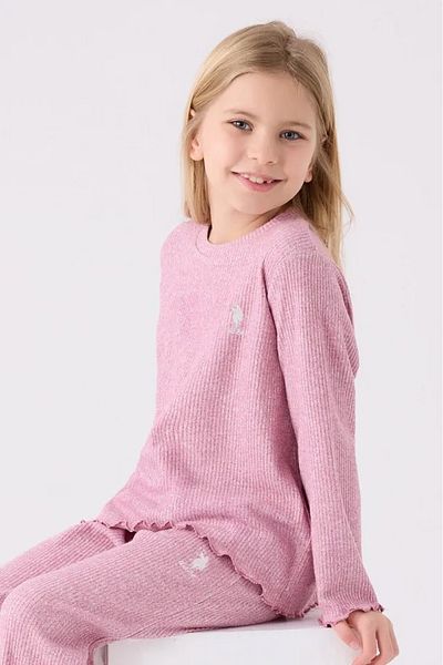 U.S. Polo Assn. Costum de pijama cu mâneci lungi cu nervuri termice pentru fete Costum de iarnă cald