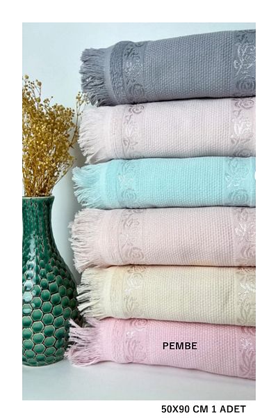 Kezban Tekstil Velvet Jacquard Etamine with Fringe 50X90 cm 100% Cotton 1 Piece (Fiesta)