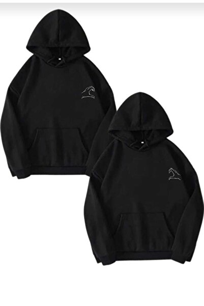 Harajuku Style Combinație de cuplu de îndrăgostiți oversize negru