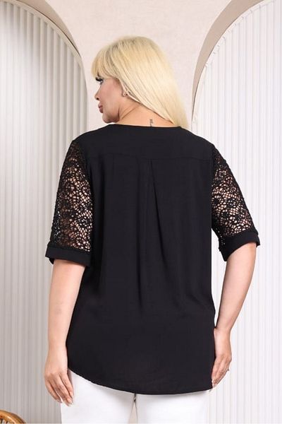 sinemisxxl Cotton Woven Sleeve Lace Black Shirt