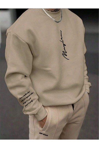 Harajuku Style Μπεζ Ταν Χρώμα Τριών Νημάτων Στάμπα Σαρόνταν Οβερσάιζ