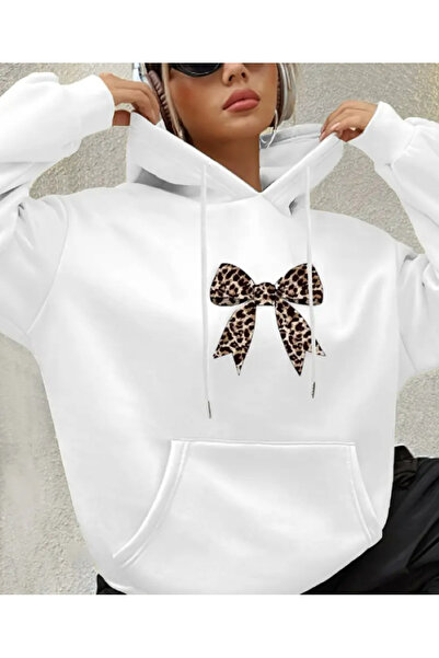 Harajuku Style Λευκό Oversize Χειμερινό Άνετο και Κομψό με Στάμπα Λεοπάρ