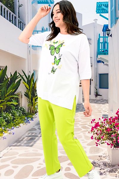Bigsize Women's plus size tracksuit 8114 butterflies - Lime yellow, 2XL