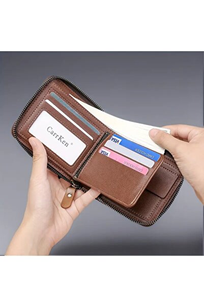 GlassySKY New Fashion Stylish Zipper Closure, Multiple Card Slots, Faux Leather Men's Wallet Gift