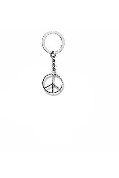 Herşey Nota Minimal Peace Symbol Figured Keychain – Zamak Metal Unisex Modern Accessory