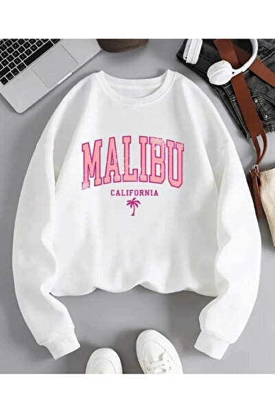 Harajuku Style Бял Малибу с принт, бял, овърсайз, унисекс, зимен, дебел