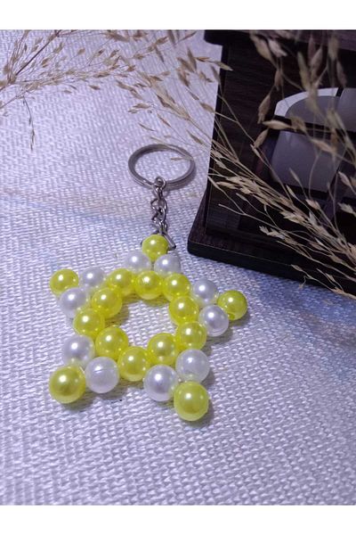 MODA MANANI 10 Pieces Pearl Yellow White Colored Long Silver Chain Keychain Gift