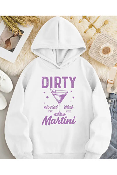 Harajuku Style سويت شيرت نسائي شتوي ذو قلنسوة مطبوع عليه كوكتيل أبيض اللون مريح