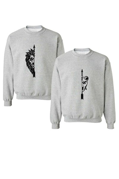 Harajuku Style Grey Lion Printed Oversize Unisex Cuplu de îndrăgostiți