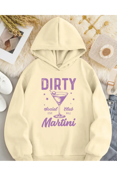 Harajuku Style Μπεζ Trend Cocktail Printed Comfortable Fit με κουκούλα Oversi...