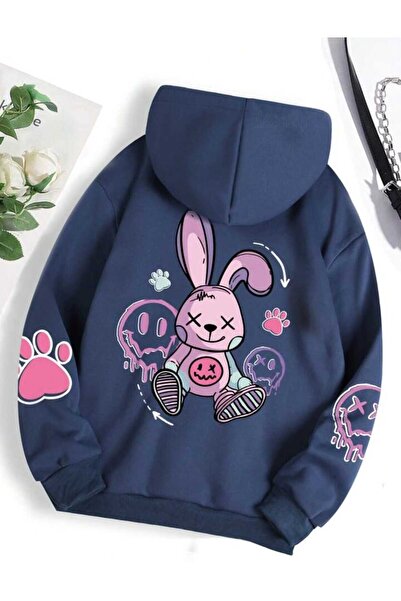 Harajuku Style Γυναικεία μπλούζα σε μπλε ναυτικό στάμπα, oversized