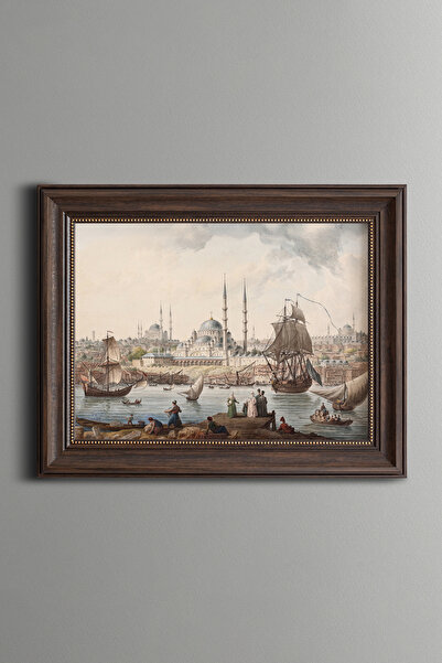 epiqart Yeni Cami ve İstanbul Limanı - Vintage Desenli Çerçeve