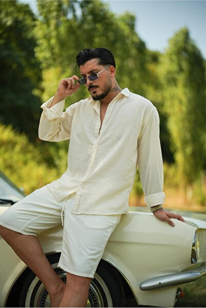 OUTFİT MAN Non İron Oversize Gömlek Krem