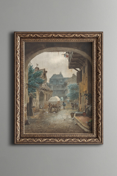 Courtyard of an Inn - Vintage Patterned Frame