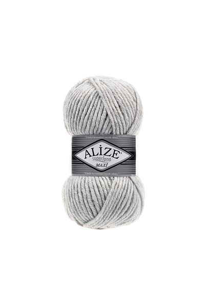Alize Superlana Maxi Hand Knitting Yarn 100g – 75% Acrylic 25% Wool – Color No: 208 - Light Gray Melange