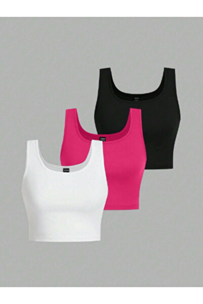 HEREN BUTİK Cotton Basic Strap Crop Tank Top for Teenage Girls, Adult & Kids Set of 3 Half Tank Tops