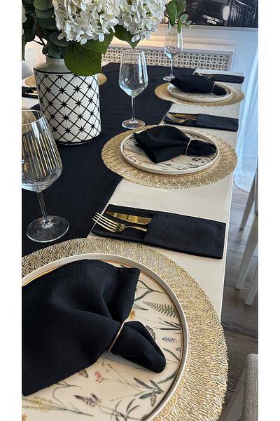 Decamor home Suport pentru tacâmuri negru cu sclipici texturat de in 6 buc