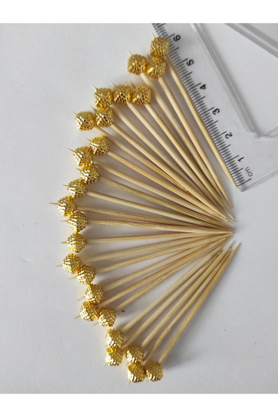 tm tasarı mağazası 50 Adet Dekoratif Gold Böğürtlen Boncuklu Pasta Kürdanı Lo...