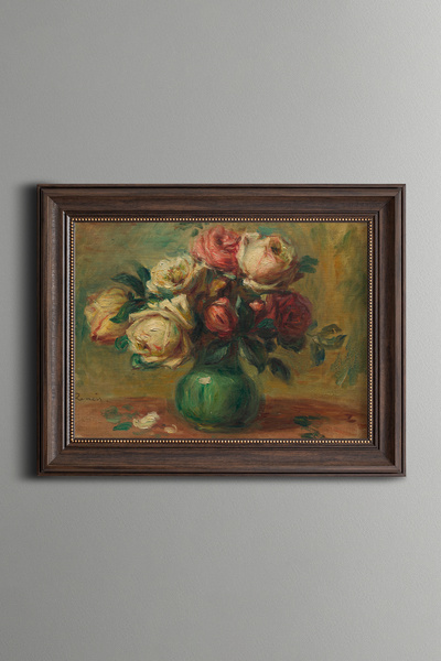 epiqart Vazoda Güller - Vintage Desenli Çerçeve