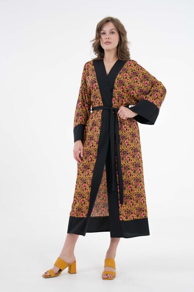 Saade Yellow Patterned Maxi Woven Kimono
