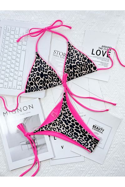 SinnersStore Costum de baie pink leopard 2 piese