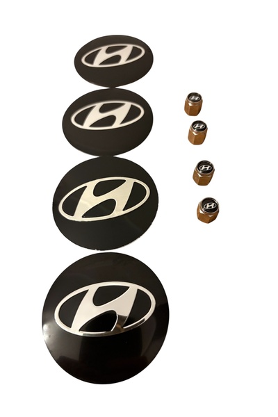 İKTUNING HYUNDAI LOGO ALÜMİNYUM MALZEME 4 ADET JANT GÖBEK VE 4 ADET METAL SİB...