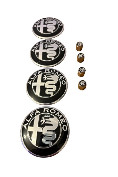 İKTUNING ALFA ROMEO ALÜMİNYUM MALZEME 4 ADET JANT GÖBEK VE 4 ADET METAL SİBOP KAPAK TAKIMI