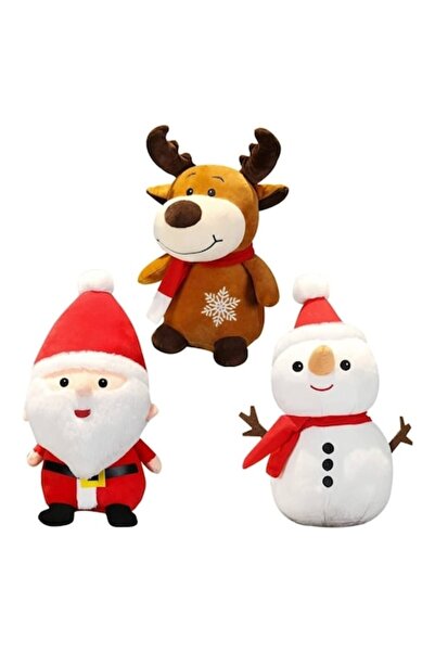 OEM Set de 3 plușuri, Moș Crăciun, Om de Zăpadă, Ren, multicolor, 30 cm