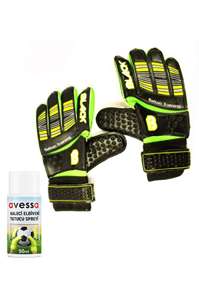 Povit Black Salton Kaleci Eldiveni - Suni Deri ve Kauçuk Bileşim - Hediye Kaleci Eldiveni Tutucu Sprey