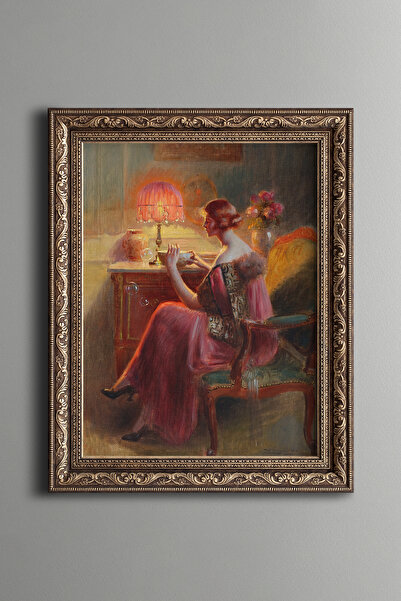 epiqart Baloncuk Üfleyen Kadın - Vintage Desenli Çerçeve