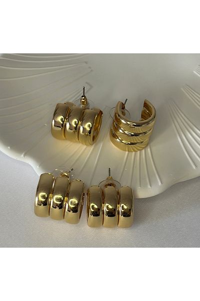 YONGA'S BOUTİQUE Trio Earrings Gold