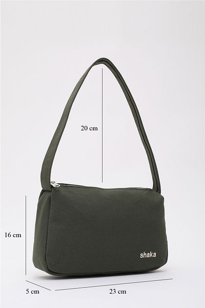 Nehir Verde kaki Shk148 Geantă de mână și de umăr căptușită cu fermoar din pânză U:16 E:23 L:5 cm